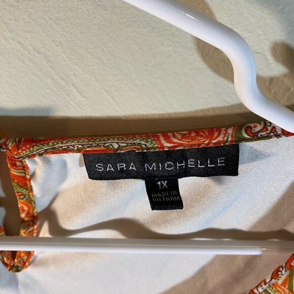 Sara Michelle Orange Green Top Size 1X - Picture 4 of 7